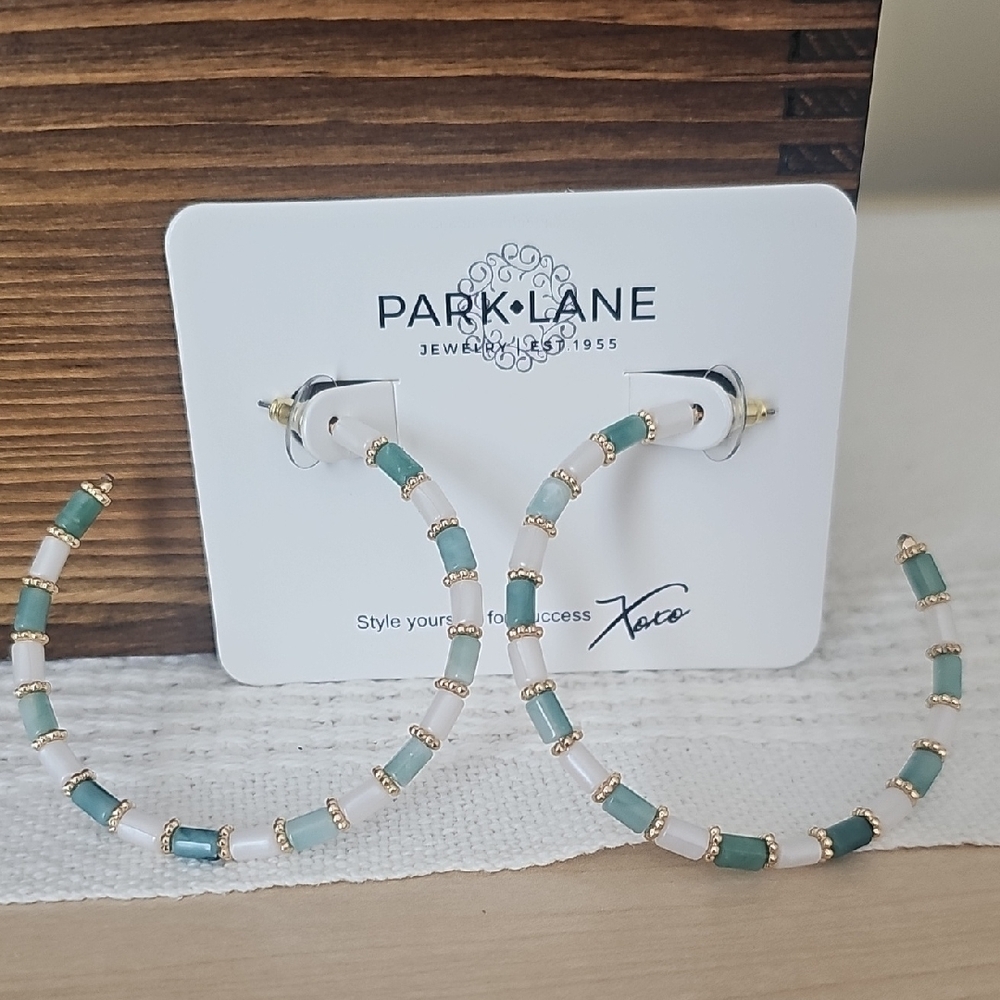 Park Lane Green and Gold Hoop Earrings